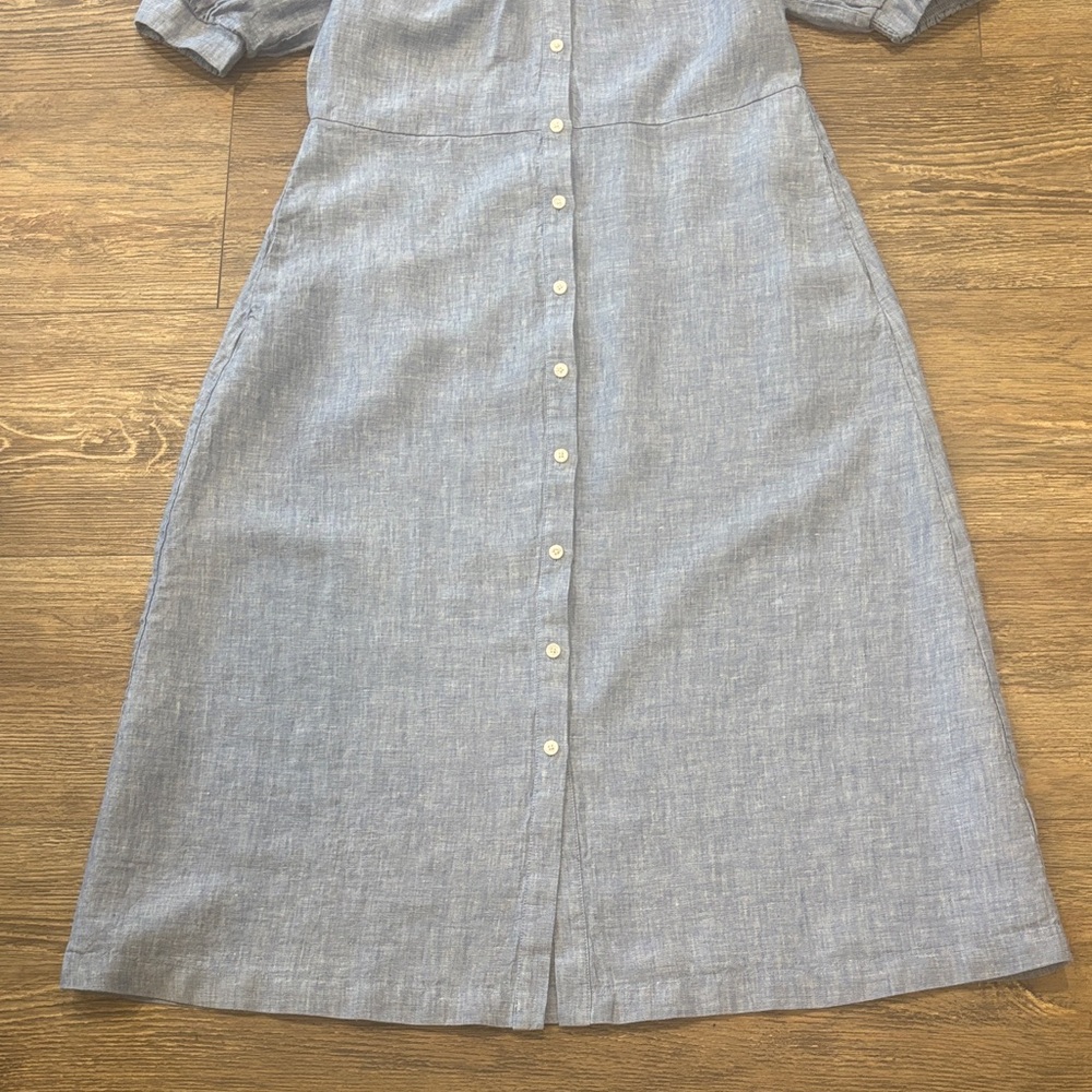 Boden Light Blue Linen Button-Front Midi Dress - Picture 9 of 15